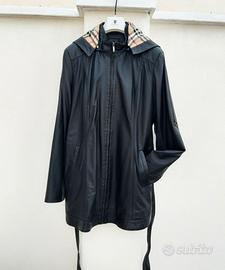 Giacca giaccone pelle, nera , cappuccio staccabile