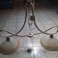 Lampadario 2 Luci Color Bronzo con Vetri Satinati 