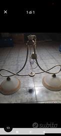 Lampadario 2 Luci Color Bronzo con Vetri Satinati 