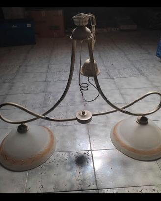 Lampadario 2 Luci Color Bronzo con Vetri Satinati 