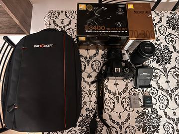 Nikon D3400+obiettivi 18-55 e 70-300