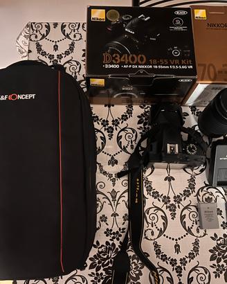 Nikon D3400+obiettivi 18-55 e 70-300