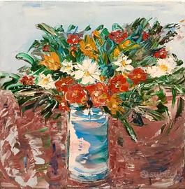 Quadretto fiori,olio su tela  alta 20. 20 cm