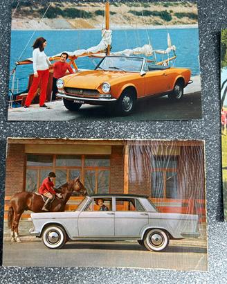 Lotto 6 cartoline fiat Dino, 124, 128, 859, 1800