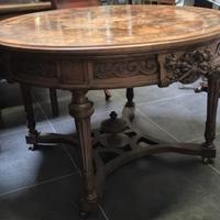 TAVOLO ANTICO INTARSIATO IN RADICA DI NOCE e ULIVO