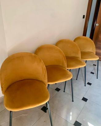 Set 4 sedie in velluto giallo senape