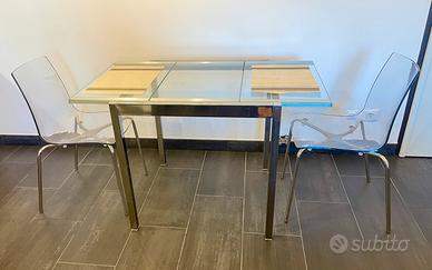 Tavolo vetro acciaio Glivarp Ikea e 2 sedie