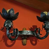 Set Illuminazione Rustica in Ferro Battuto e Legno