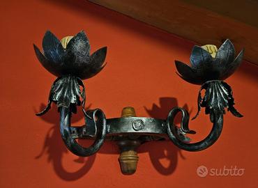 Set Illuminazione Rustica in Ferro Battuto e Legno