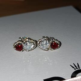 orecchini doppio cuore rosso e trasparente Pandora