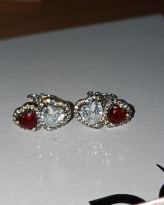 orecchini doppio cuore rosso e trasparente Pandora