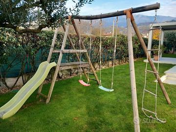 ALTALENA BIPOSTO IN LEGNO CON SCIVOLO