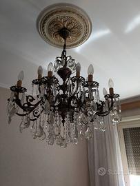 Lampadario in ottone a 15 luci con cristalli