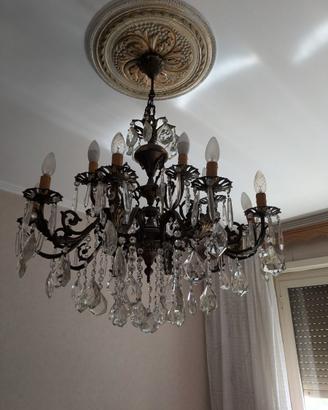 Lampadario in ottone a 15 luci con cristalli