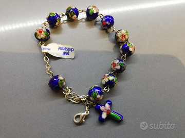 Braccialetto con perle smaltate blu