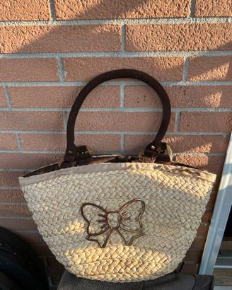 borsa Fix design in paglia intrecciata con fiocco