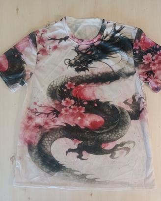 T‑shirt uomo L – drago e fiori di ciliegio, nuova
