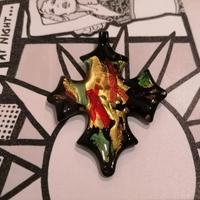 Ciondolo Vetro Murano. Vintage. Croce Colorata. 