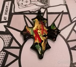 Ciondolo Vetro Murano. Vintage. Croce Colorata. 