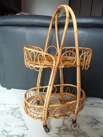 carrello bamboo rattan porta piante riviste bibite