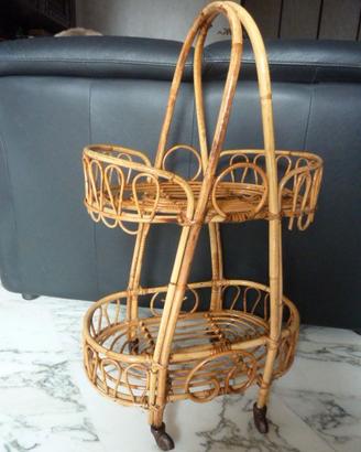 carrello bamboo rattan porta piante riviste bibite