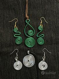 Collana set necklace spirale silver green argento