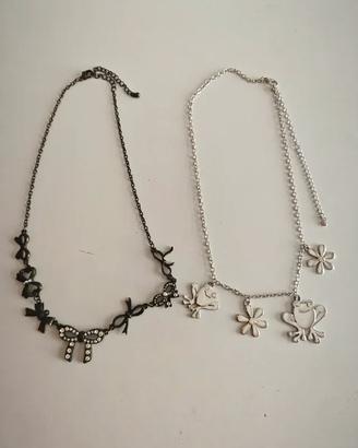 Set 2 Collane Vintage: Fiocchi Strass Neri & Rane