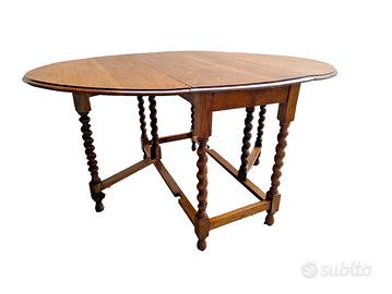 Antico tavolo consolle allungabile ovale con alett