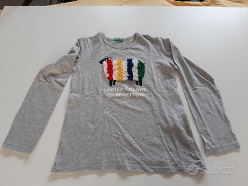 t-shirt manica lunga Benetton grigia chiara 7-8 an