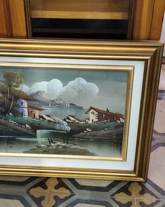 Quadro vintage paesaggio con cornice dorata