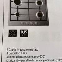 Piano a gas acciaio 60 cm