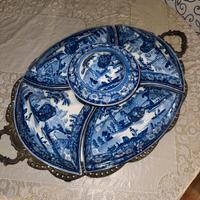 Antica Antipastiera inglese ceramica blu +Vassoio