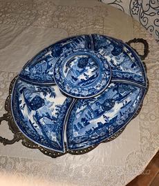 Antica Antipastiera inglese ceramica blu +Vassoio