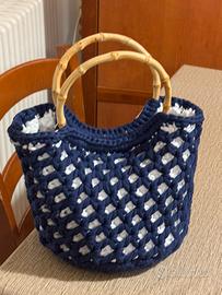 Borsa Uncinetto Handmade Blu e Bianca