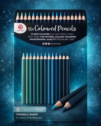 18 matite colorate nella tonalità del blu e verde