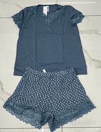 Pigiama corto avion donna con pizzo e pantaloncino
