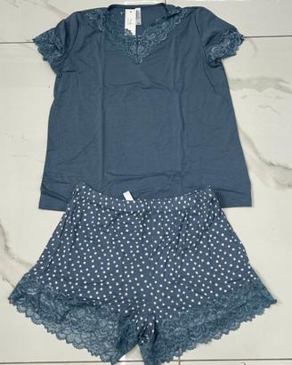 Pigiama corto avion donna con pizzo e pantaloncino