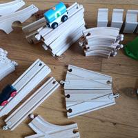 Trenino + Binari di legno + Accessori