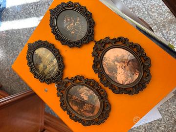Set 4 Quadretti Ovali Antichi Dipinti a Mano