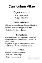 Cameriere/barman/aiuto-cuoco