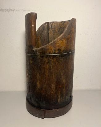 Secchio antico in legno con fasce di ferro - 1900