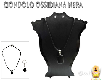 Parure collana con ciondolo,portachiavi ossidiana