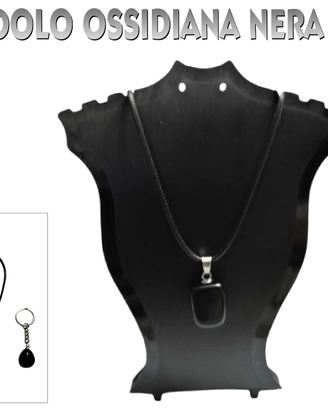 Parure collana con ciondolo,portachiavi ossidiana