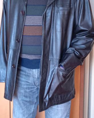 Giacca in vera pelle da uomo nera.