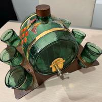 Botticella e 6 bicchieri in vetro dipinti a mano