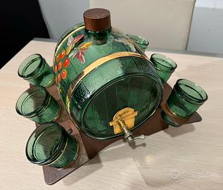 Botticella e 6 bicchieri in vetro dipinti a mano