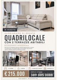 QUADRILOCALE CON DUE TERRAZZE ABITABILI & GARAGE 