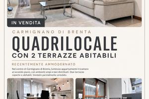 QUADRILOCALE CON DUE TERRAZZE ABITABILI & GARAGE 