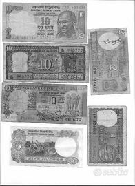 cartamoneta india da 1 2  e 10 rupie