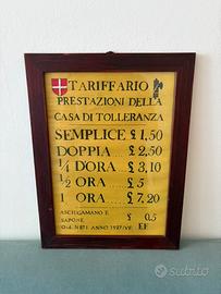 Tariffario Casa Tolleranza Vintage Riproduzione